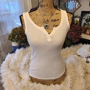 Nollie - White Henley Waffle Tank - S